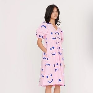 NWT Lazy Oaf | Happy Sad Navy Pink Midi Dress